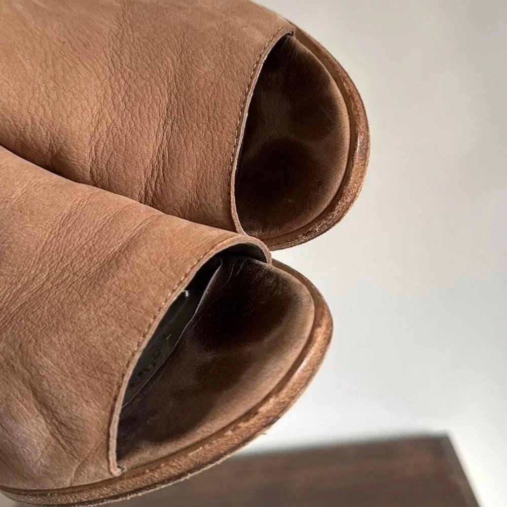 Eileen Fisher genuine leather heel size 9 western boho peeptoe bootie - Picture 5 of 6